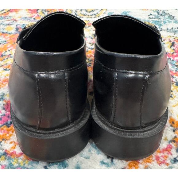 ZARA Black Leather Block Heel Loafer Metal Buckle Detail Size 38 / 7.5 - Picture 5 of 8